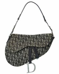 Dior Black Canvas Oblique Saddle Bag (Authentic Pre-Owned) Women Shoulder Bags