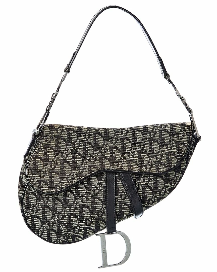 Dior Black Canvas Oblique Saddle Bag (Authentic Pre-Owned) Women Shoulder Bags