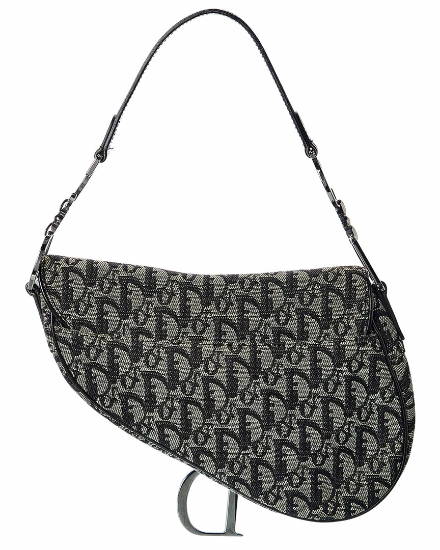 Dior Black Canvas Oblique Saddle Bag (Authentic Pre-Owned) Women Shoulder Bags - Image 2