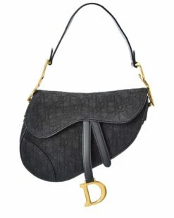 Dior Black Canvas Oblique Saddle Bag (Authentic Pre-Owned) Women Shoulder Bags