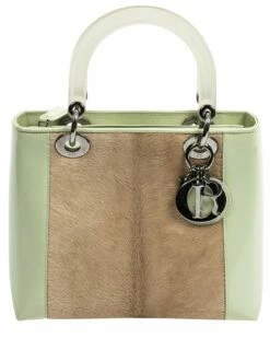 Dior Limited Edition Light Green & Beige Ponyhair Lady Dior MM (Authentic Pre- Owned) Women Satchels & Top Handles