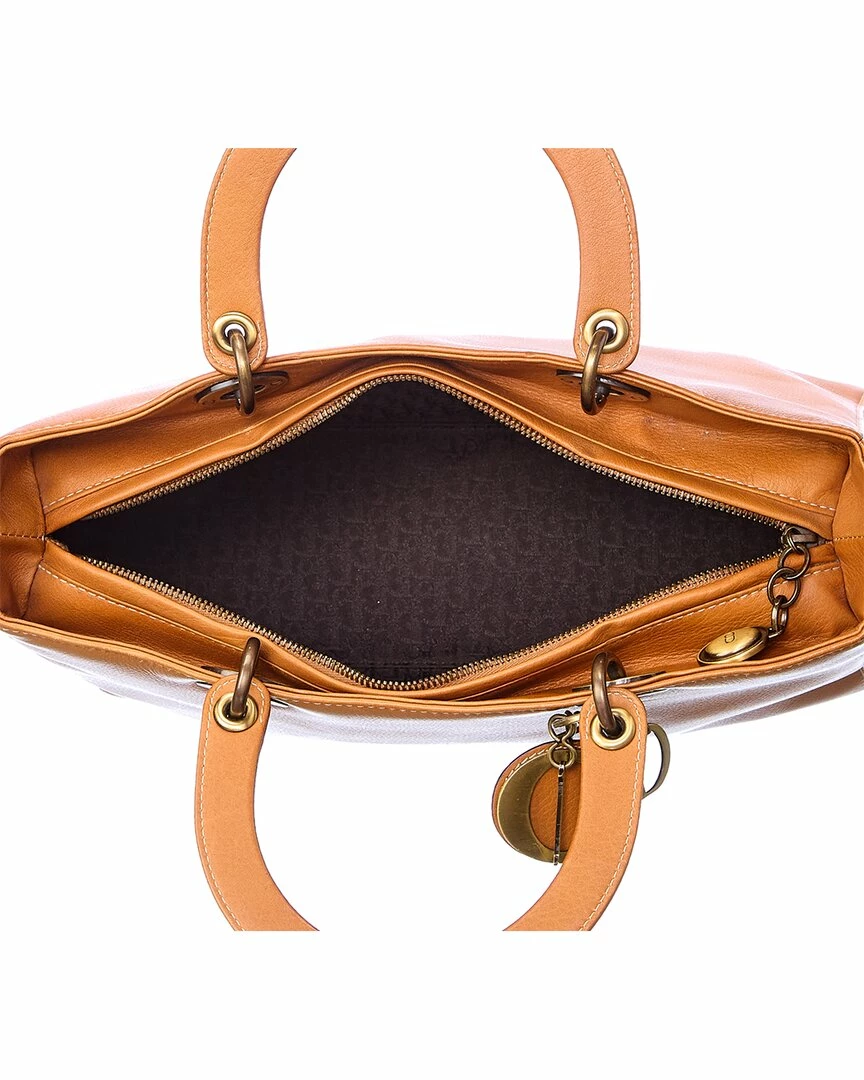 Dior Brown Calfskin Leather Large Lady Dior (Authentic Pre-Owned) Women Shoulder Bags - Image 4