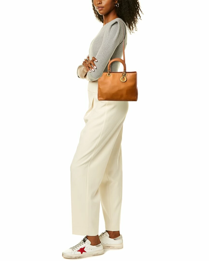 Dior Brown Calfskin Leather Large Lady Dior (Authentic Pre-Owned) Women Shoulder Bags - Image 5