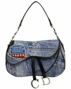 Dior Limited Edition Blue Denim John Galliano Speedway Saddle Bag (Authentic Pre-Owned) Women Shoulder Bags