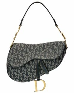 Dior Grey Canvas Oblique Saddle Bag (Authentic Pre-Owned) Women Shoulder Bags