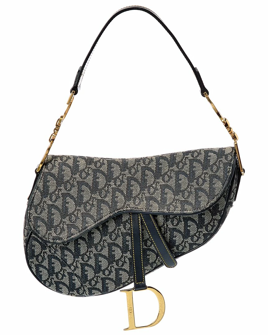 Dior Grey Canvas Oblique Saddle Bag (Authentic Pre-Owned) Women Shoulder Bags