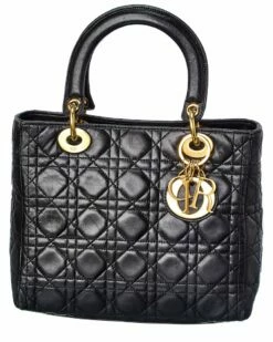 Dior Black Cannage Leather Small Lady Dior (Authentic Pre-Owned) Women Satchels & Top Handles