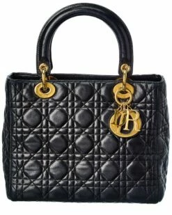 Dior Black Cannage Leather Small Lady Dior (Authentic Pre-Owned) Women Satchels & Top Handles