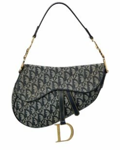 Dior Grey Canvas Oblique Saddle Bag (Authentic Pre-Owned) Women Shoulder Bags