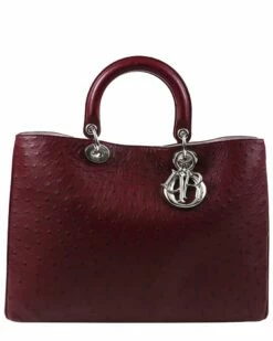 Dior Red Ostrich Leather Diorissimo Satchel (Authentic Pre-Owned) Women Totes