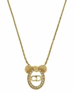 Dior Plated CD Logo Rhinestone Pendant Necklace (Authentic Pre-Owned) Women Necklaces