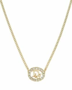 Dior Plated Logo Rhinestone Pendant Necklace (Authentic Pre-Owned) Women Necklaces